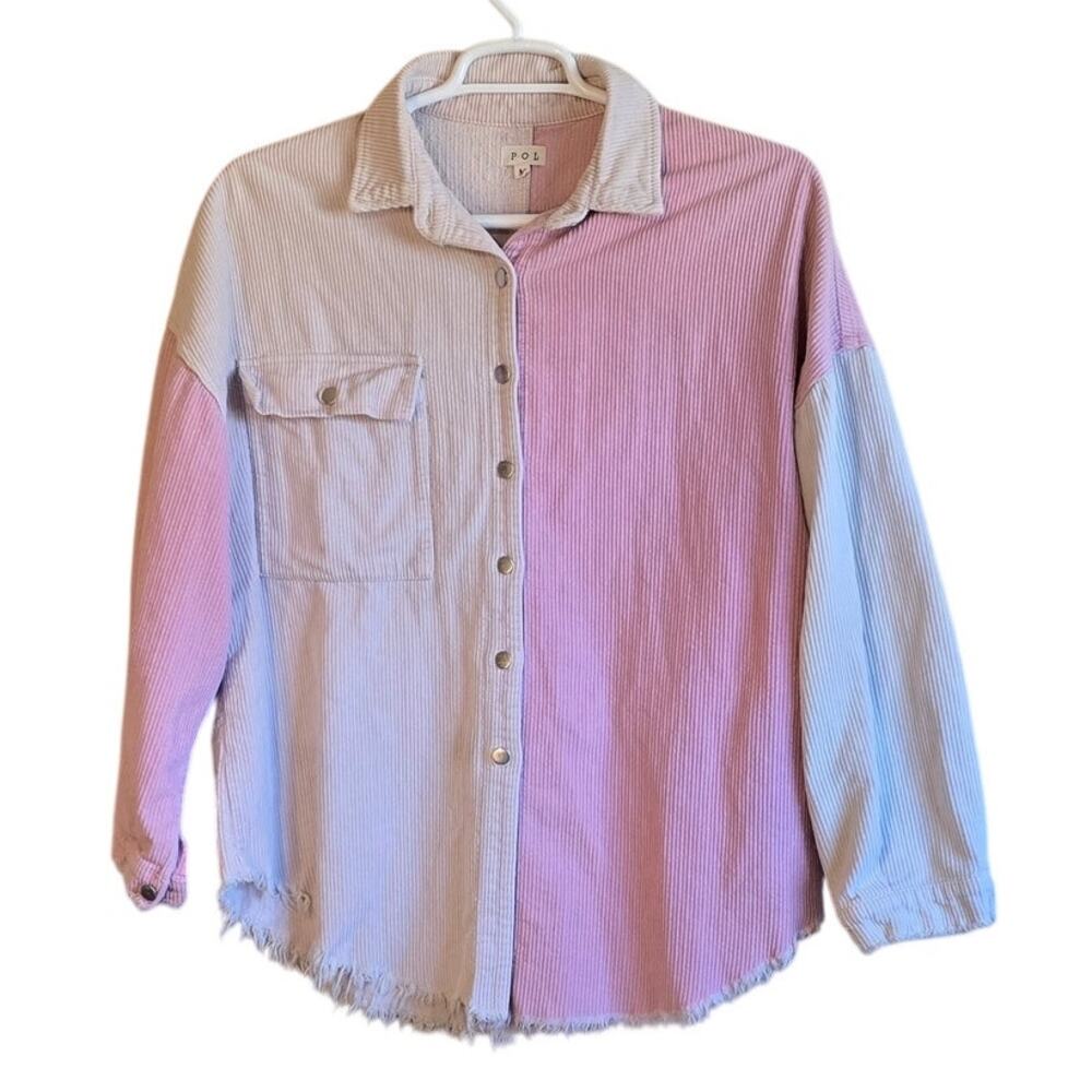 Pol two tone pink colorblock corduroy shacket shirt jacket size medium
